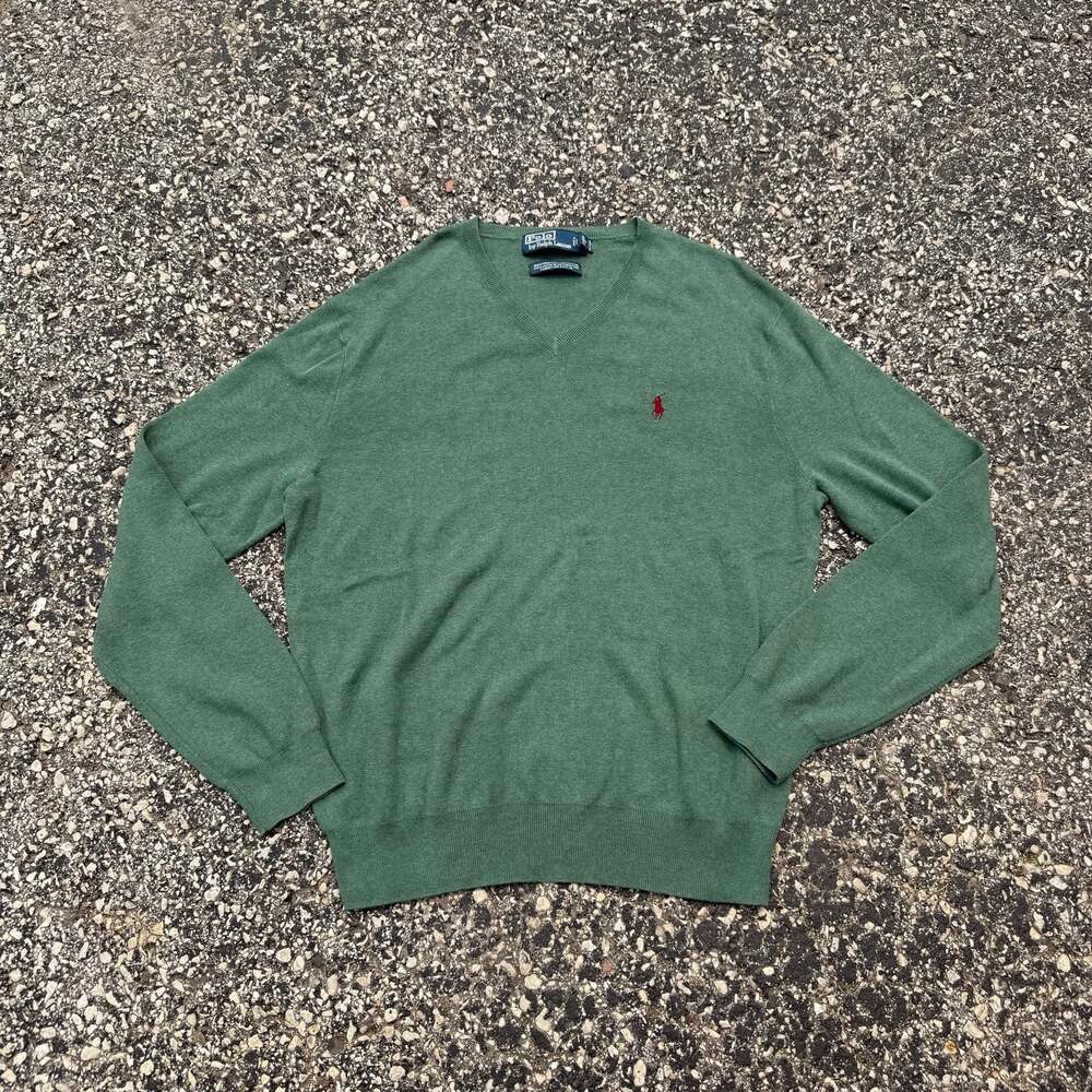 Polo by Ralph Lauren Men's Green Pima Cotton V-Neck Sweater